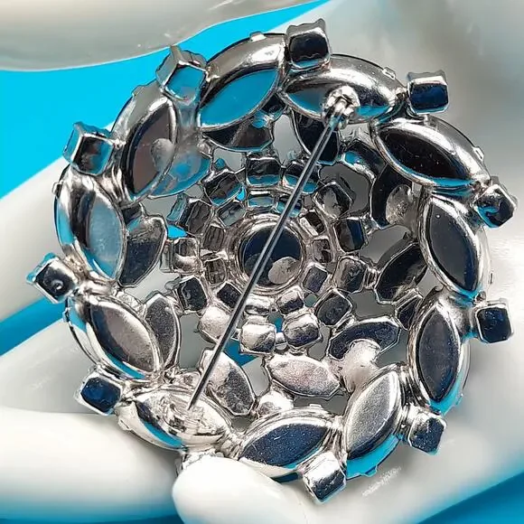 Vintage Blue Domed Rhinestone Brooch Light & Dark Blue Cabochon 1960s - Picture 3 of 11